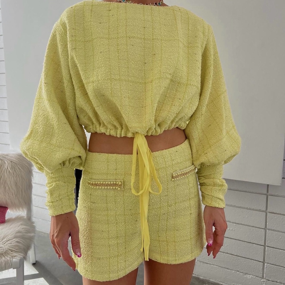 Yellow Tweed Shorts Set
